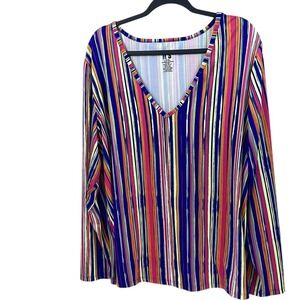 ITS Striped V Neck Long Sleeve‎ Top Colorful Stripes Plus Size